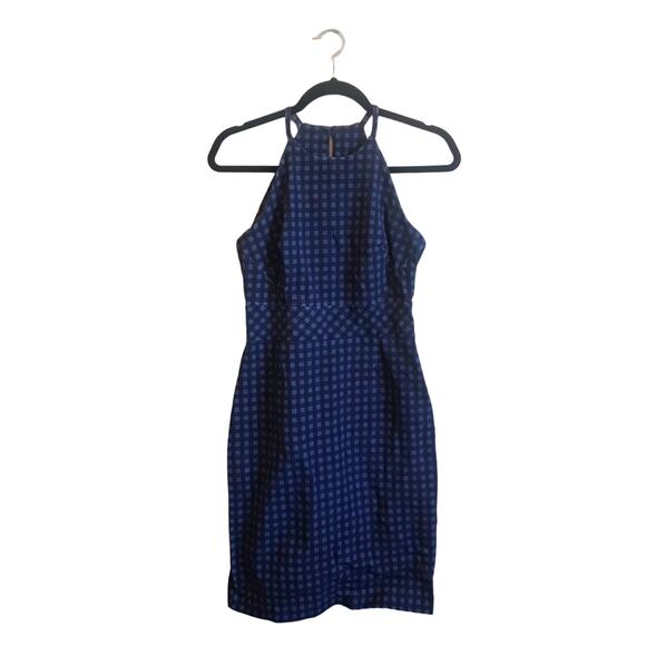 Banana Republic 6 halter mini dress checkered navy blue - Picture 1 of 8
